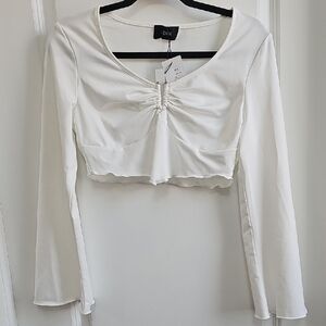 Cider White Ruched Crop Blouse